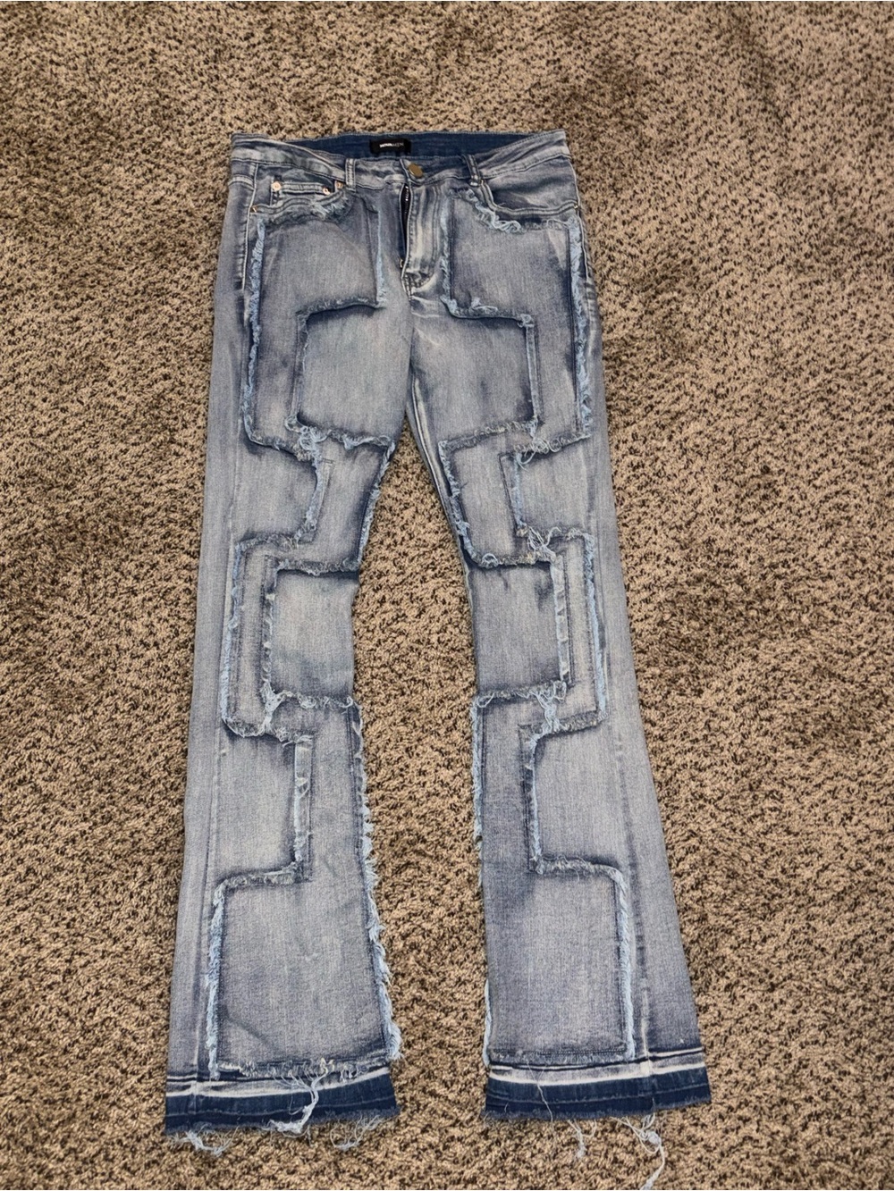 Men’s Light Blue Patchwork Flared Jeans